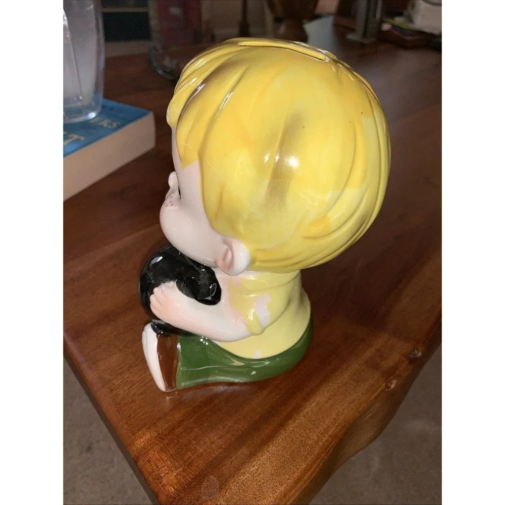 Vintage Japan Kitschy Boy w/Bowling Ball Pin Ceramic Still Bank Japan
